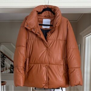 NVLT Women's Faux Leather Puffer Jacket